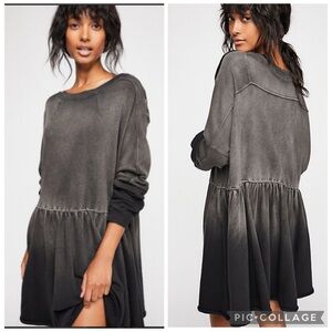 Free People Marlena Grey Black Ombré Long Sleeve Mini Dress